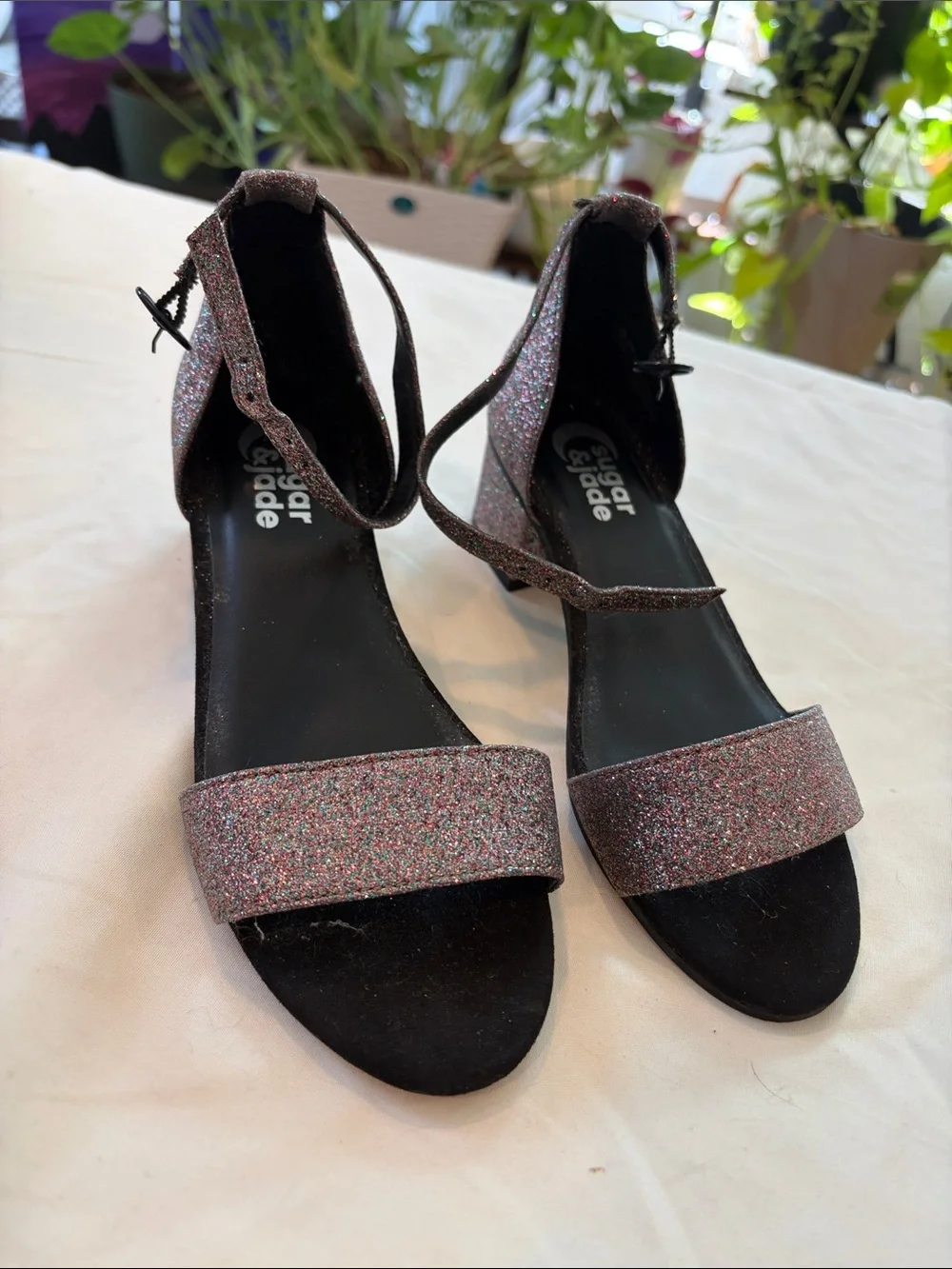 Girls size 1 Pink Glitter Ankle-Strap Heeled Sandals